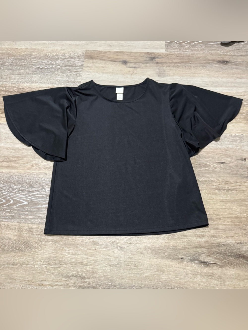H&M Black Flutter Sleeve Crewneck Top